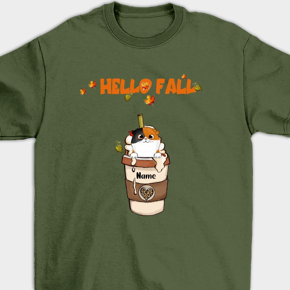 Personalized Fall Coffee Cat Shirt