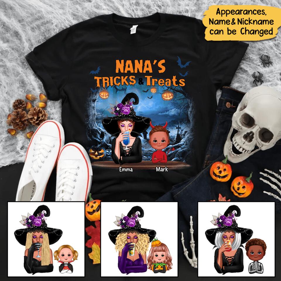 Grandma Tricks & Treats Kids Halloween Personalized Shirt