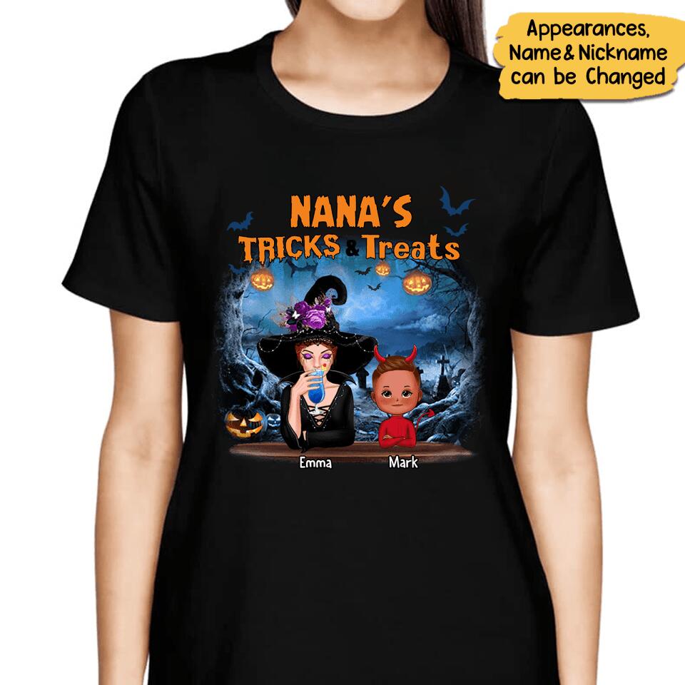 Grandma Tricks & Treats Kids Halloween Personalized Shirt