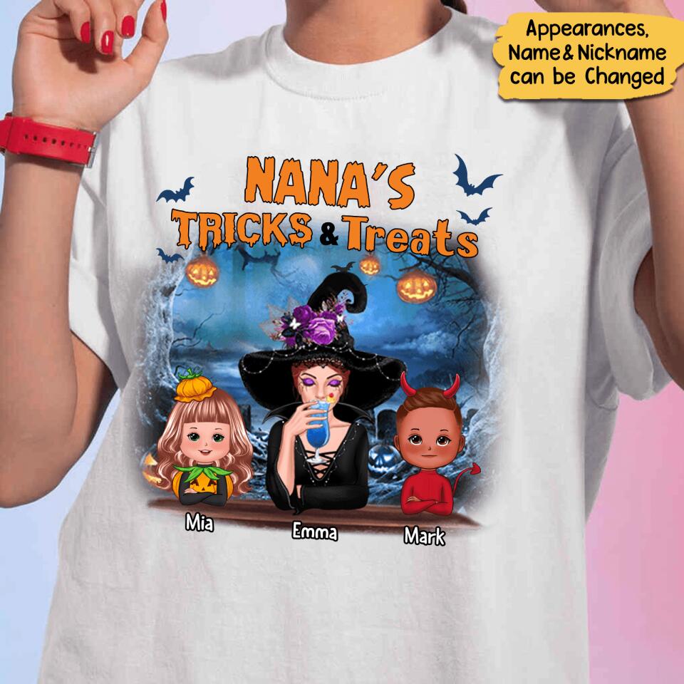 Grandma Tricks & Treats Kids Halloween Personalized Shirt