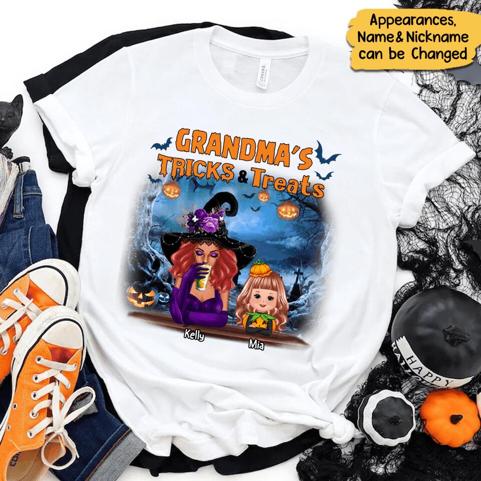 Grandma Tricks & Treats Kids Halloween Personalized Shirt