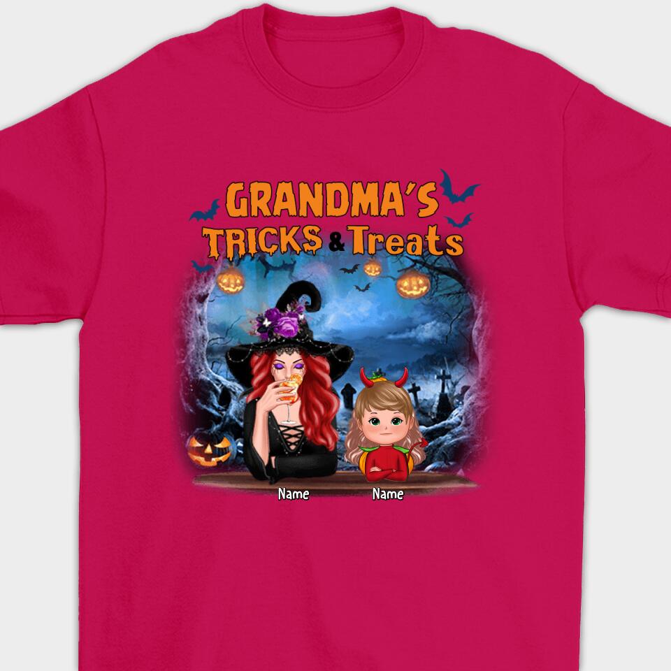 Grandma Tricks & Treats Kids Halloween Personalized Shirt