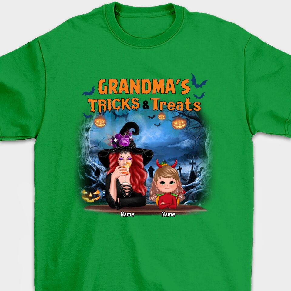 Grandma Tricks & Treats Kids Halloween Personalized Shirt