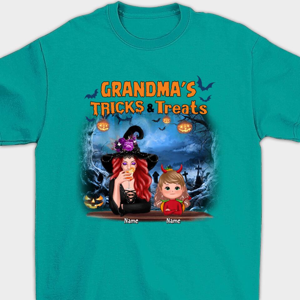 Grandma Tricks & Treats Kids Halloween Personalized Shirt