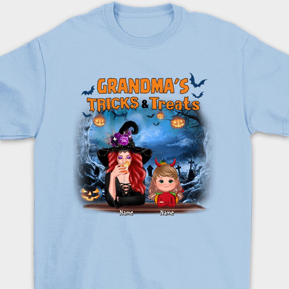 Grandma Tricks & Treats Kids Halloween Personalized Shirt