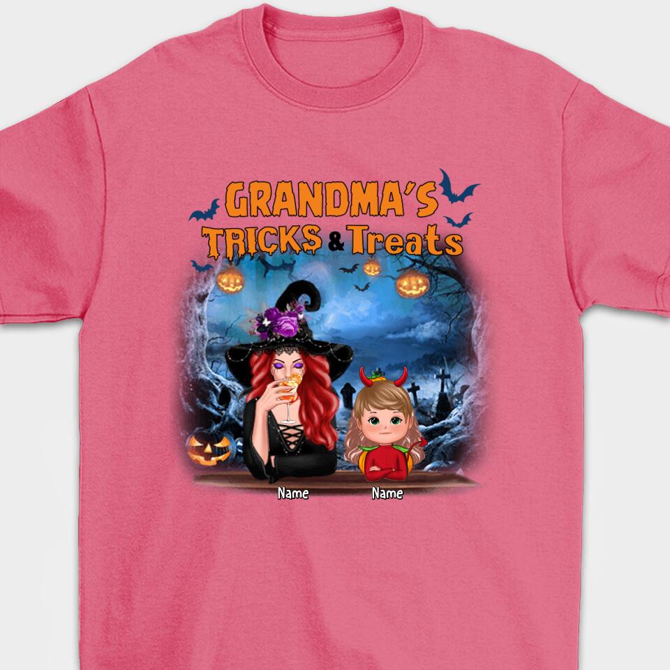 Grandma Tricks & Treats Kids Halloween Personalized Shirt