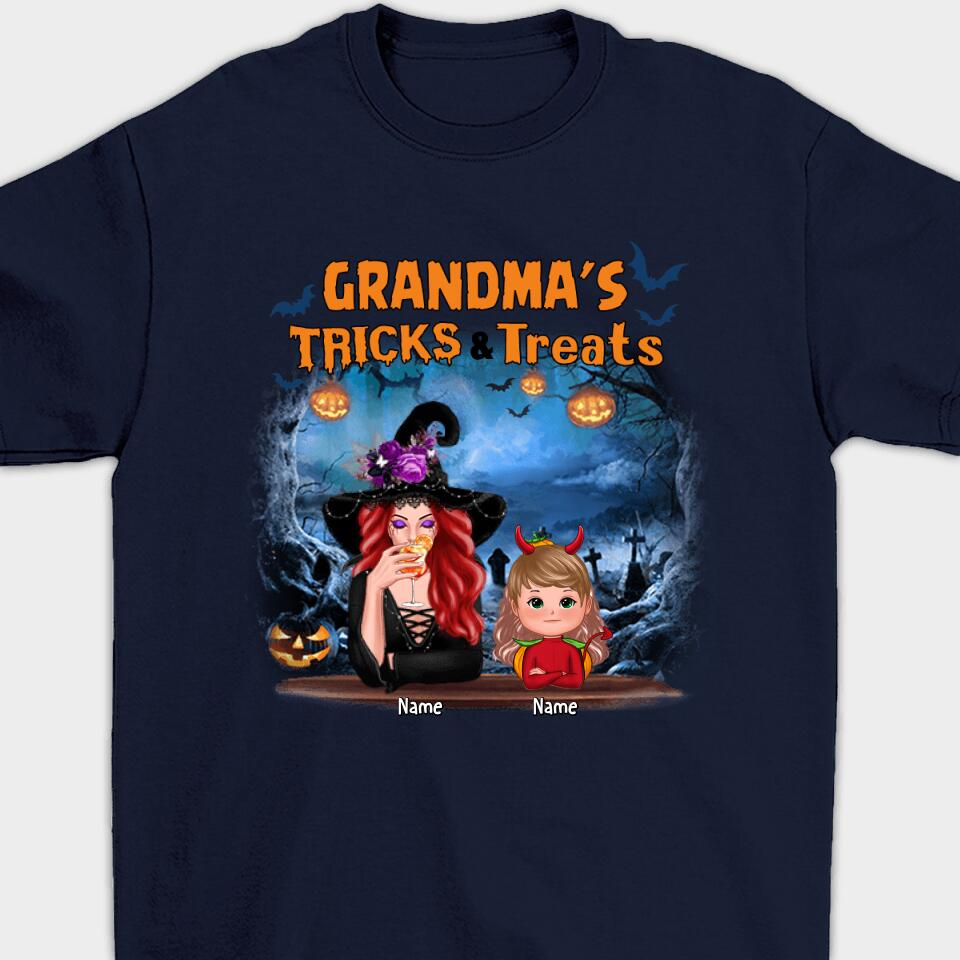 Grandma Tricks & Treats Kids Halloween Personalized Shirt