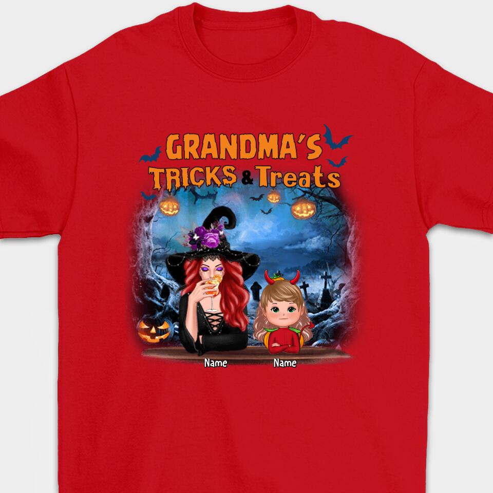 Grandma Tricks & Treats Kids Halloween Personalized Shirt