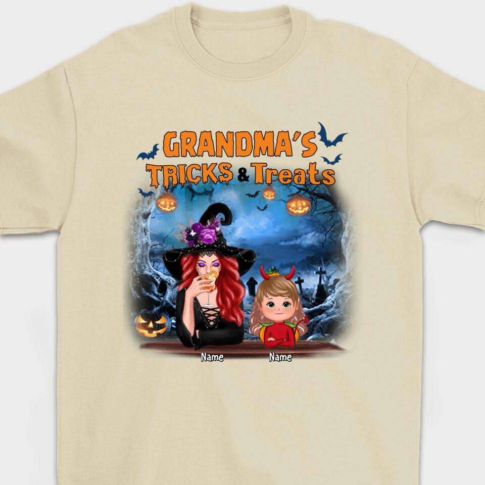 Grandma Tricks & Treats Kids Halloween Personalized Shirt