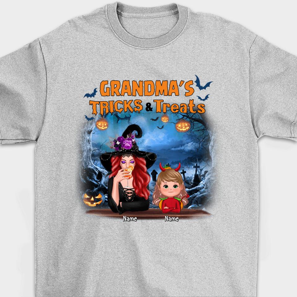 Grandma Tricks & Treats Kids Halloween Personalized Shirt