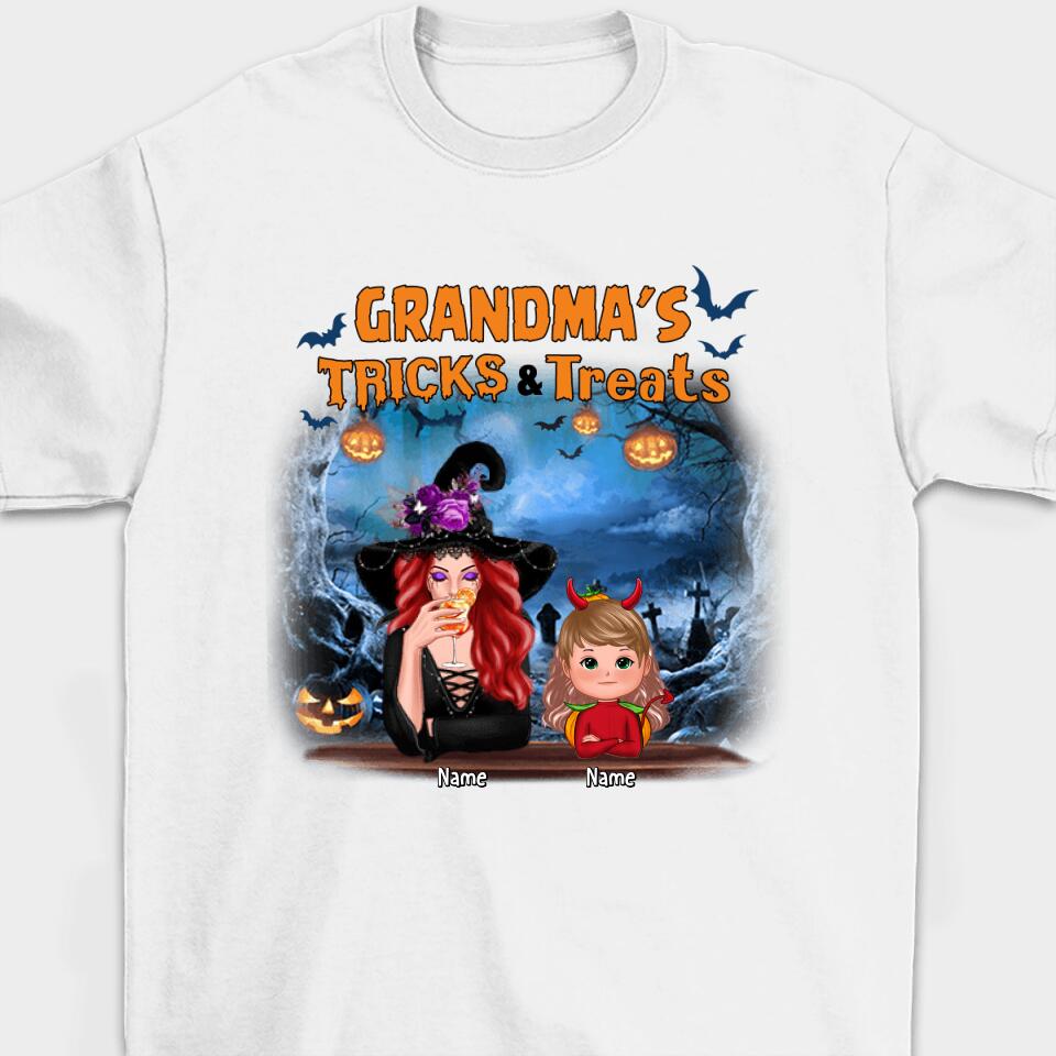 Grandma Tricks & Treats Kids Halloween Personalized Shirt