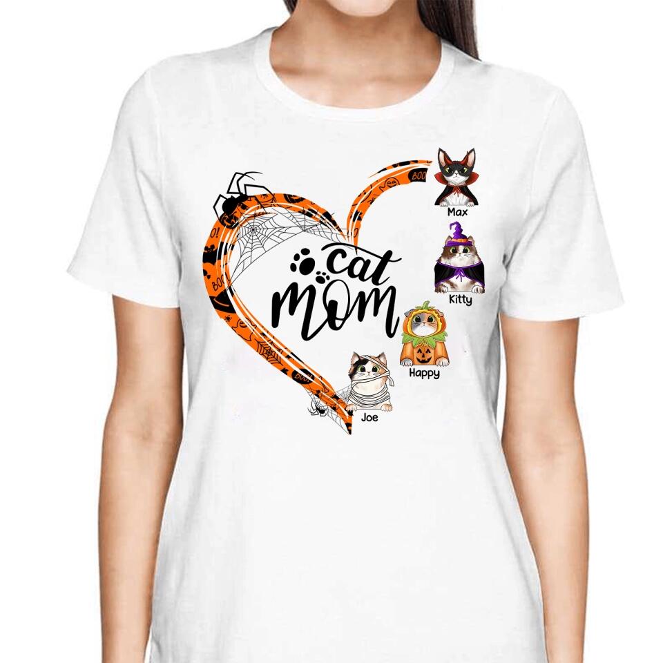 Personalized Halloween Heart Shape  Funny Cat Mom Shirt