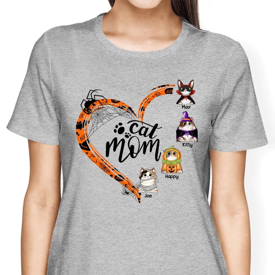 Personalized Halloween Heart Shape  Funny Cat Mom Shirt