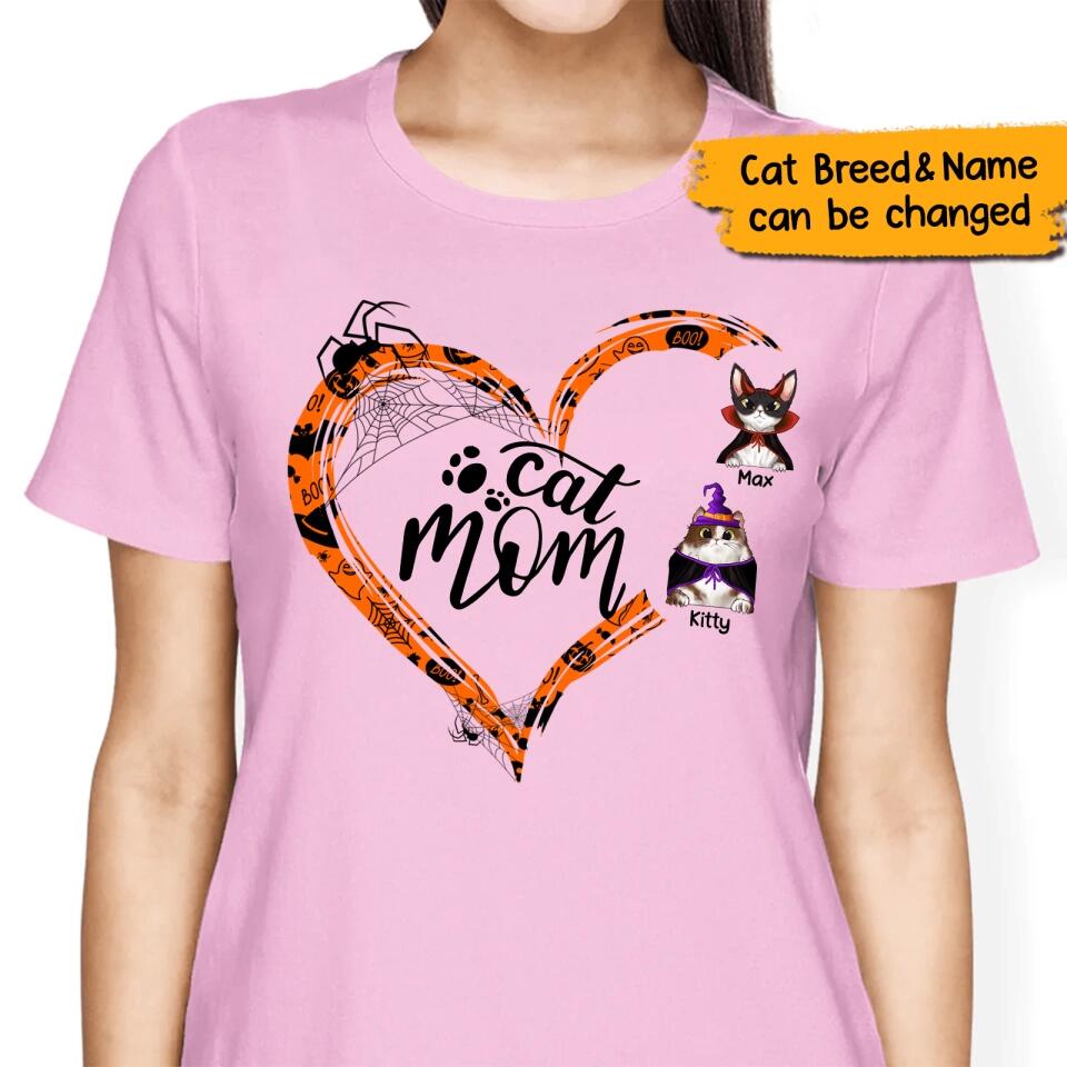 Personalized Halloween Heart Shape  Funny Cat Mom Shirt