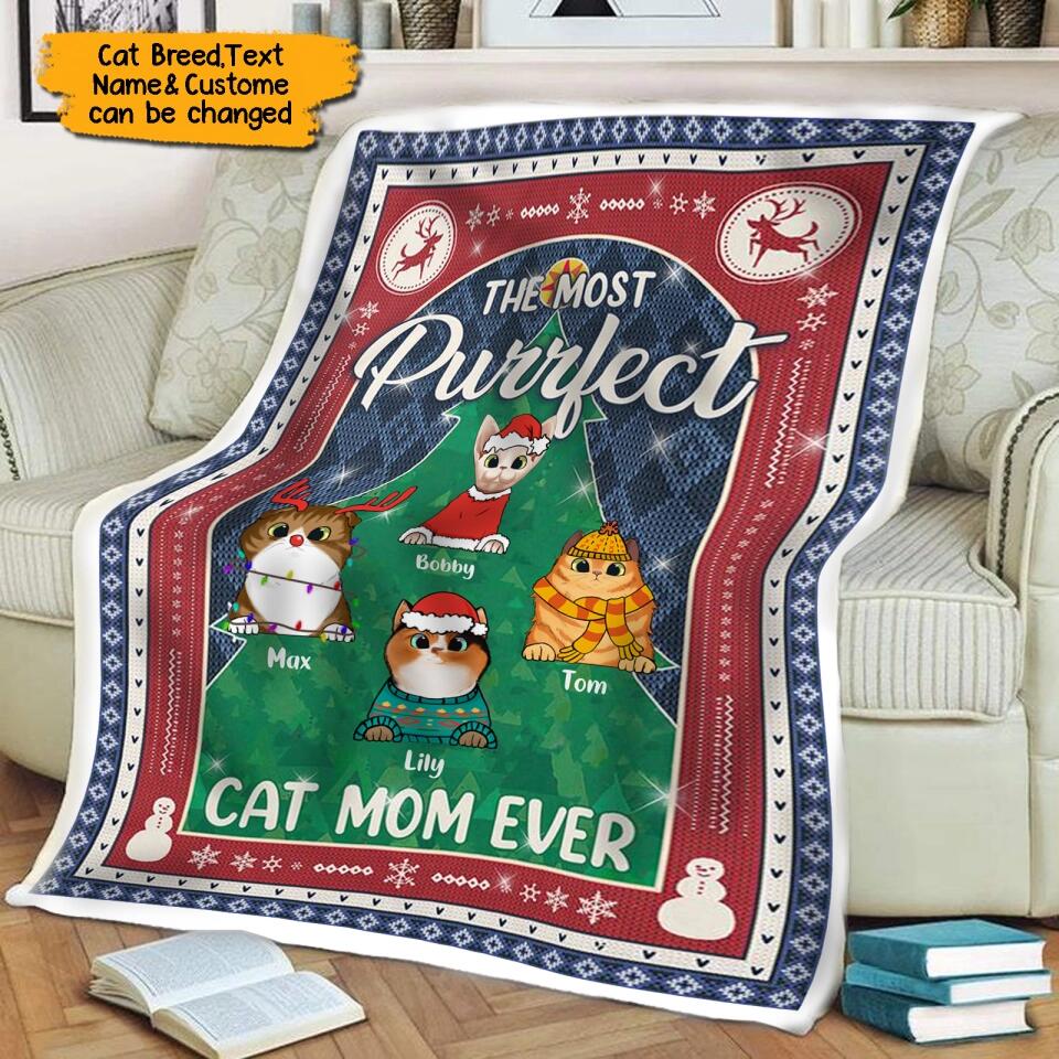 Personalized Cat Mom Christmas Blanket,Up to 6 Cats