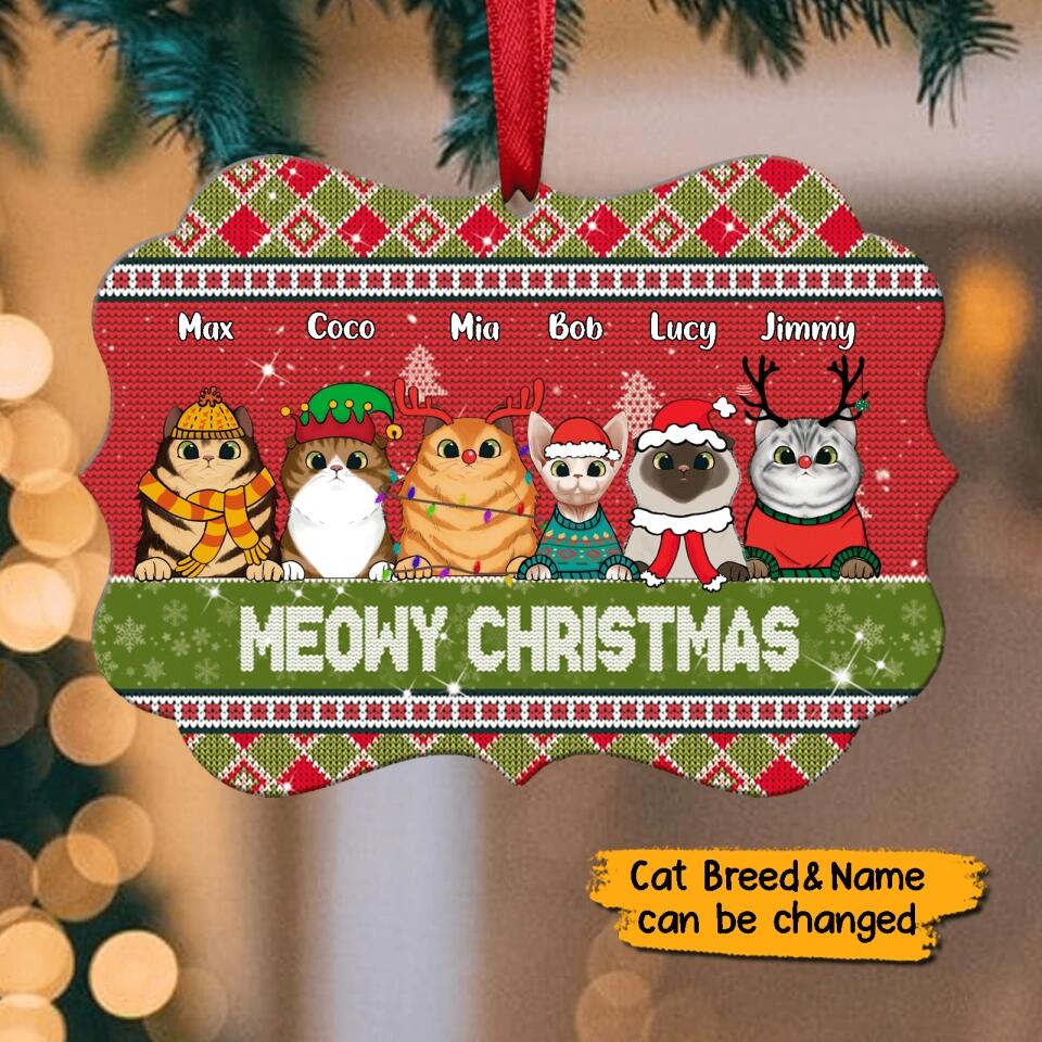 Meowy Christmas-Personalized Gift Cat Lover Ornament Wooden