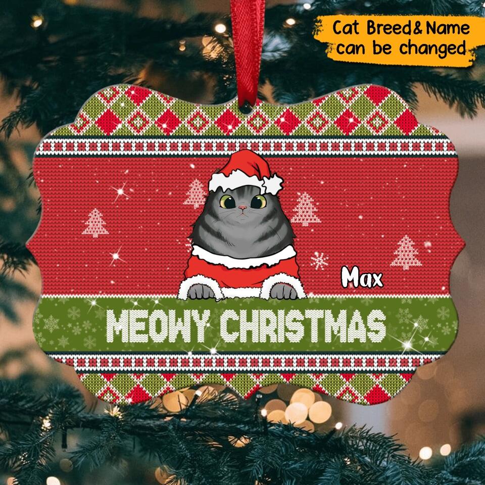 Meowy Christmas-Personalized Gift Cat Lover Ornament Wooden