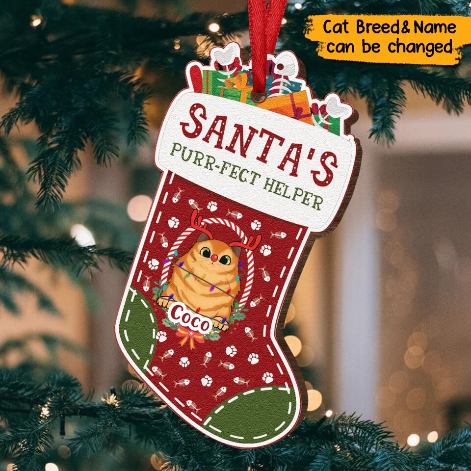 Santa's Purr-Fect Helper - Personalized Wooden Ornament