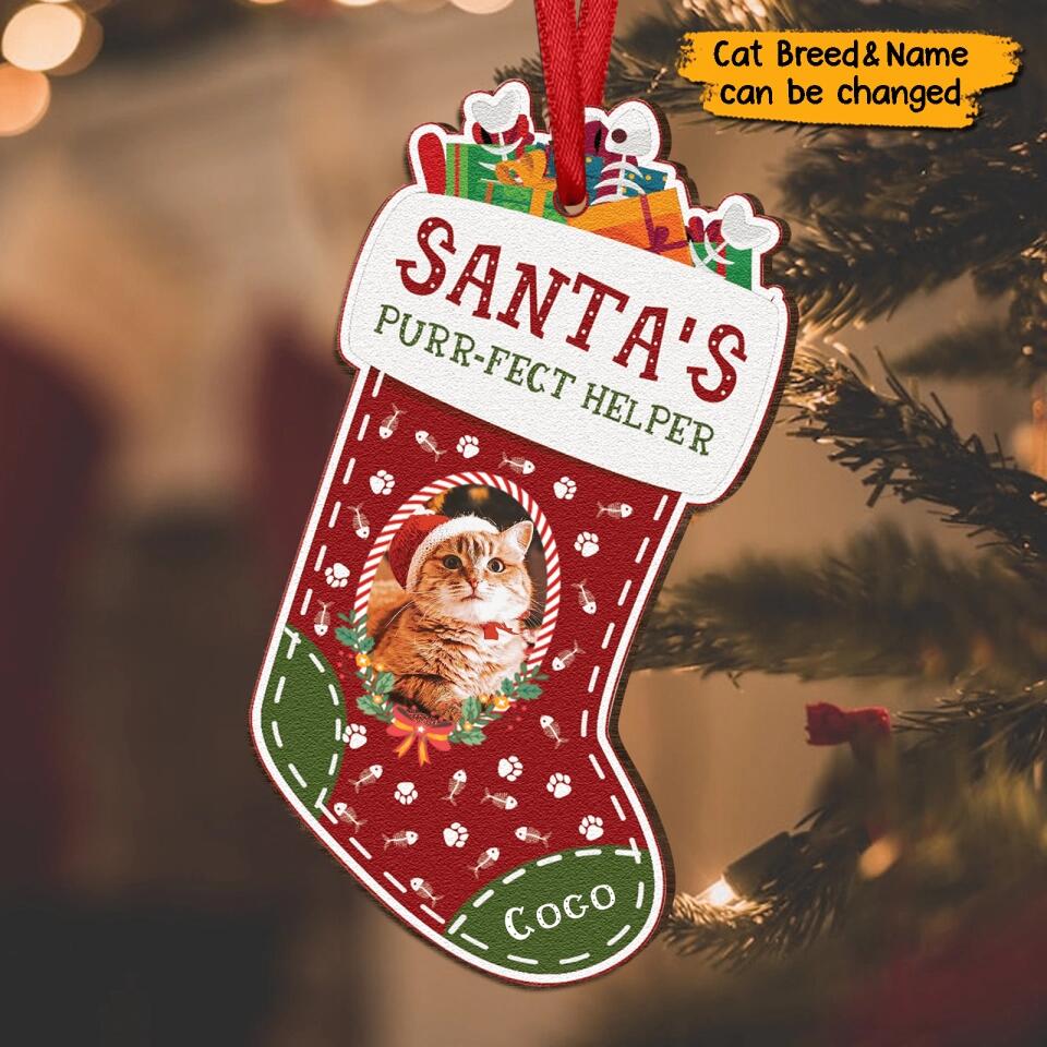 Santa's Purr-Fect Helper - Personalized Wooden Ornament