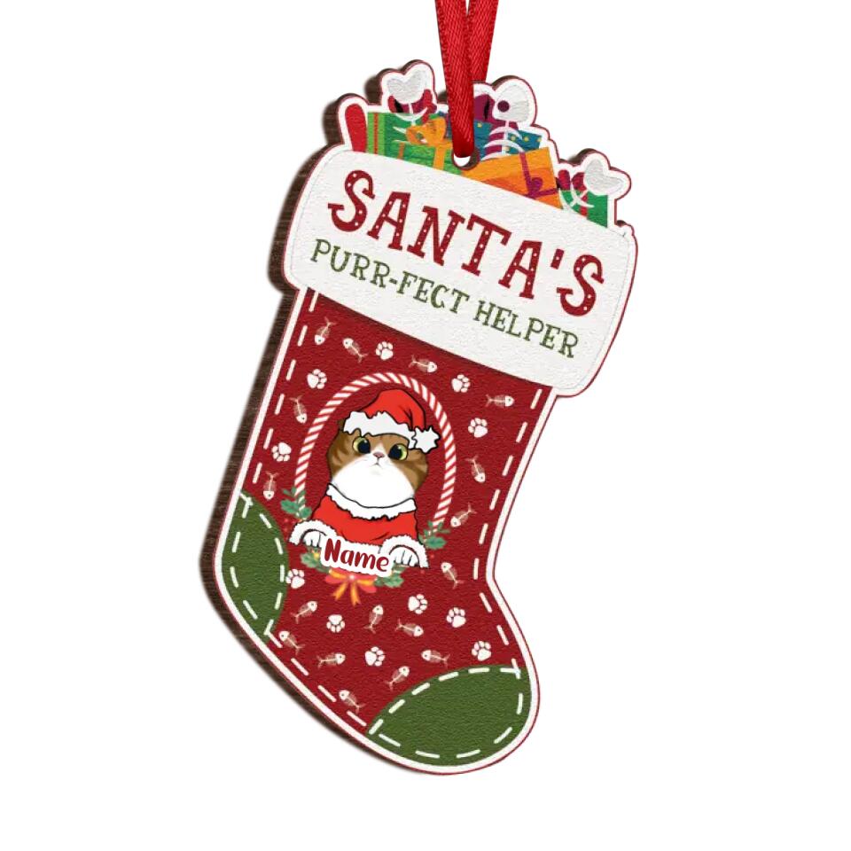 Santa's Purr-Fect Helper - Personalized Wooden Ornament