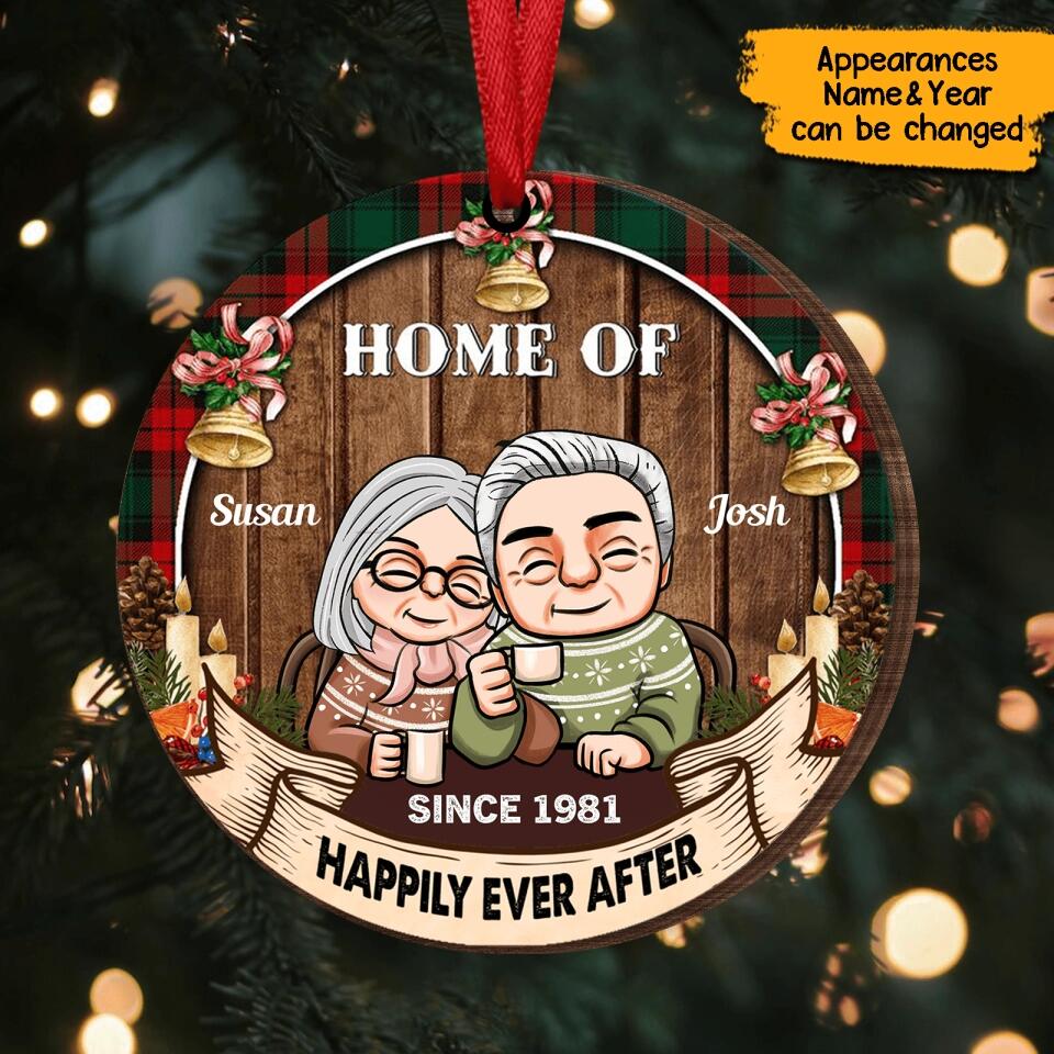 Home Of Us - Personalized Christmas Couple Round Wooden Ornament