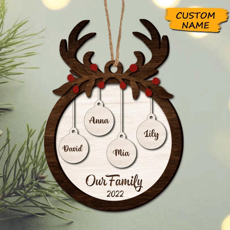 Personalized Family Names 2022 Christmas Reindeer Ornament