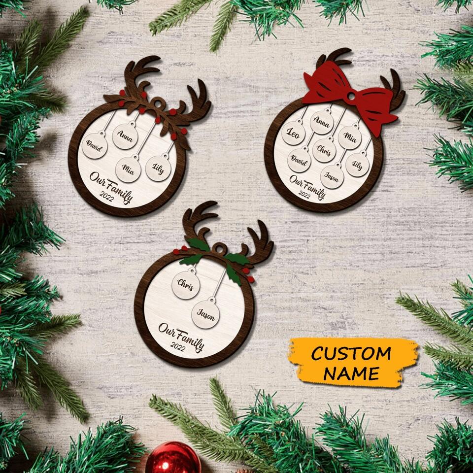 Personalized Family Names 2022 Christmas Reindeer Ornament