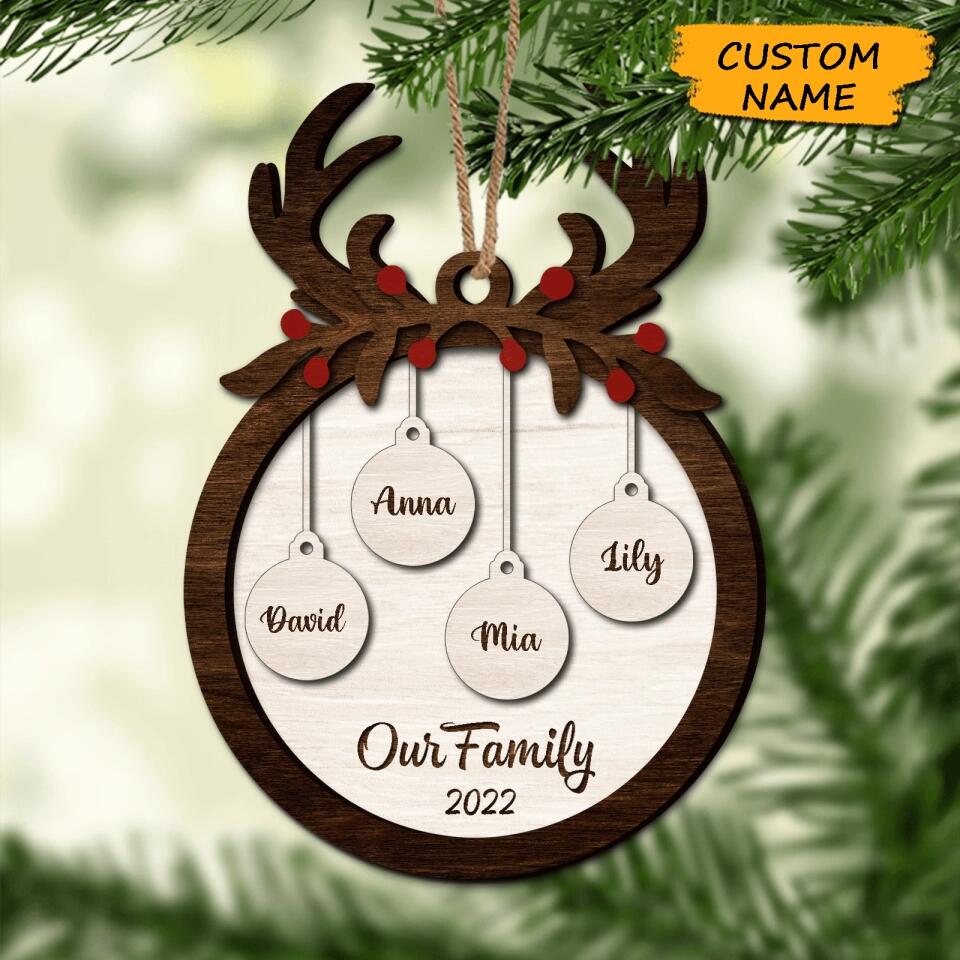 Personalized Family Names 2022 Christmas Reindeer Ornament