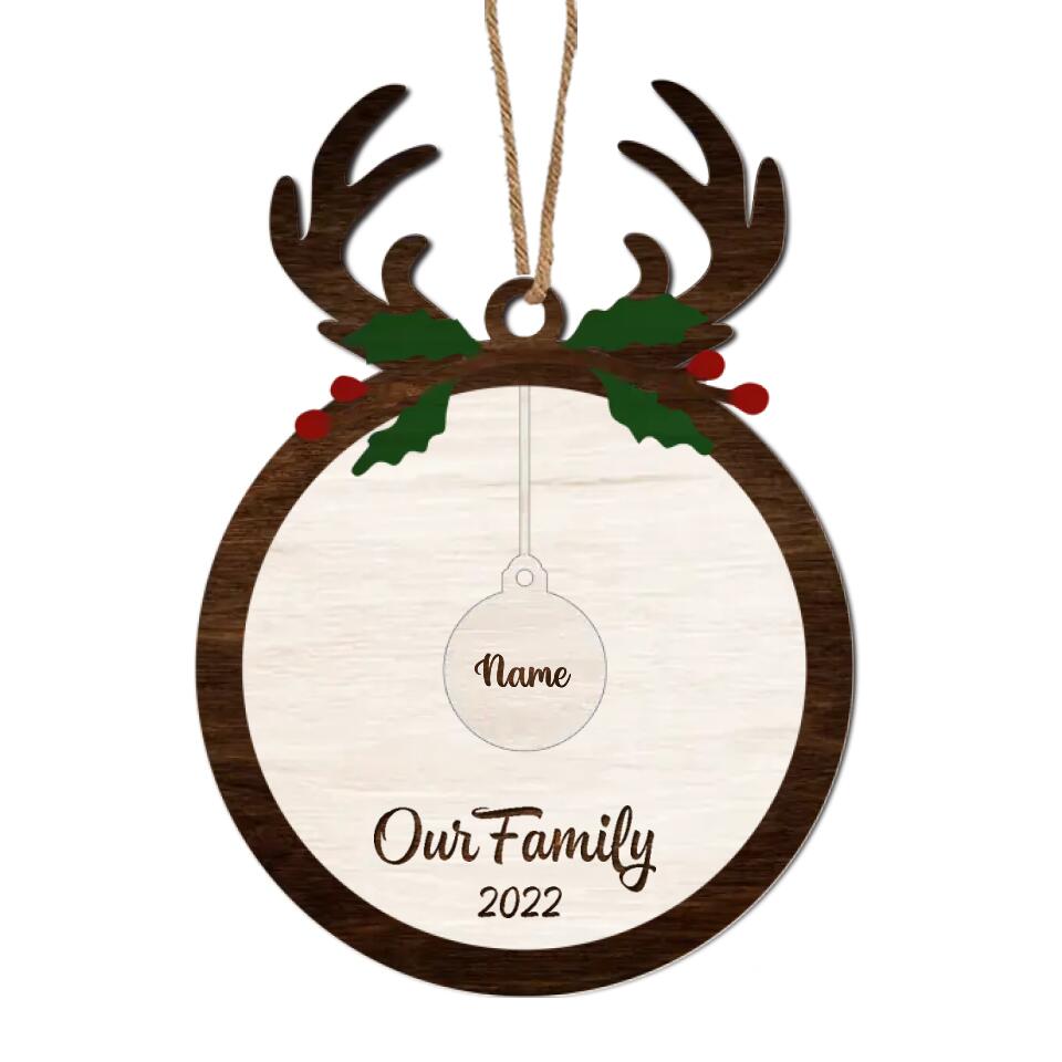 Personalized Family Names 2022 Christmas Reindeer Ornament