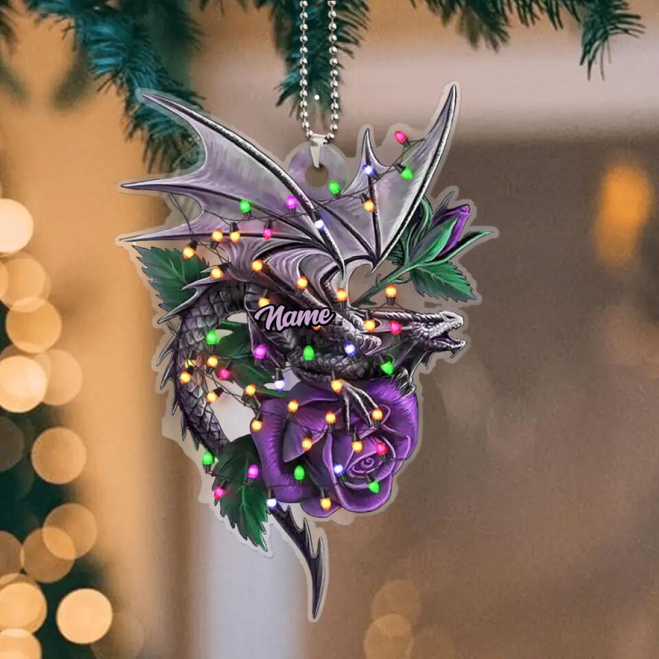 Personalized Christmas Light Dragon and Rose Ornament Acrylic