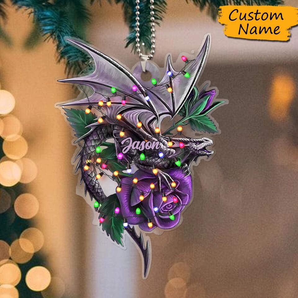 Personalized Christmas Light Dragon and Rose Ornament Acrylic