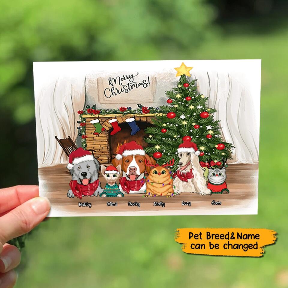 Personalized Dog/Cat Family Christmas Postcard for Pet Lovers