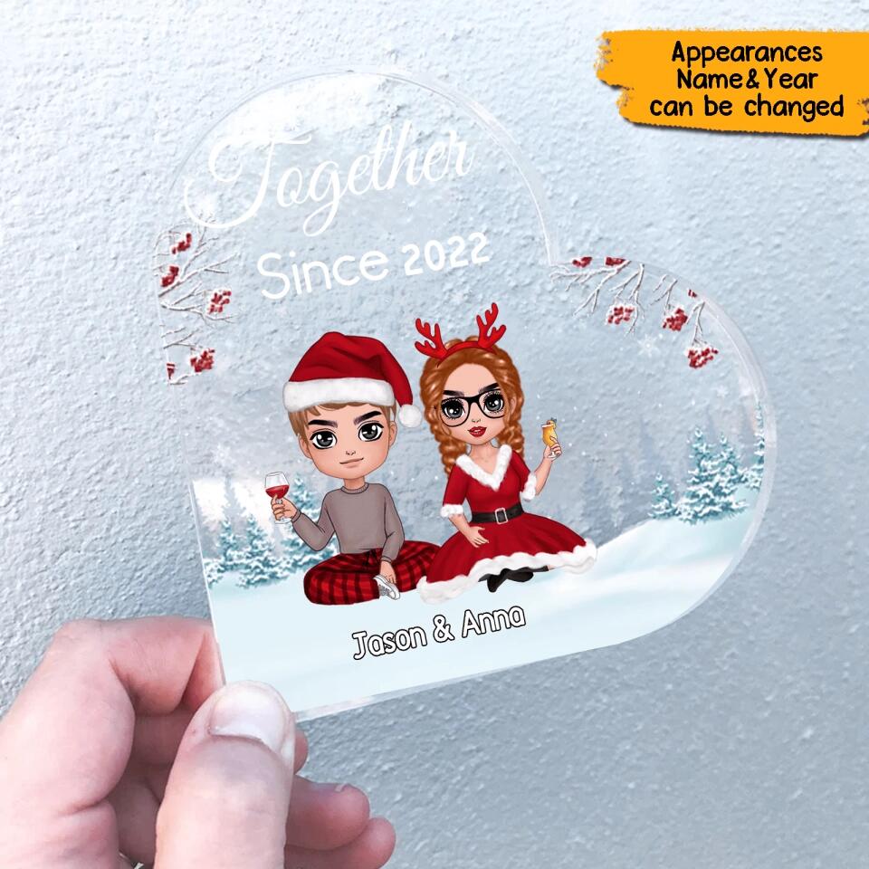 Together Since(Year)-Personalized Couple Christmas Heart-Shaped Acrylic Plaque