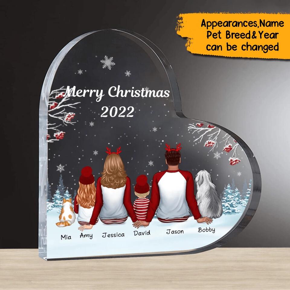 Merry Christmas-Personalized Family Back View Pajamas In Snow Acrylic Plaque