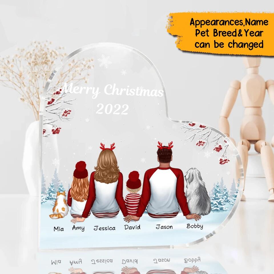 Merry Christmas-Personalized Family Back View Pajamas In Snow Acrylic Plaque