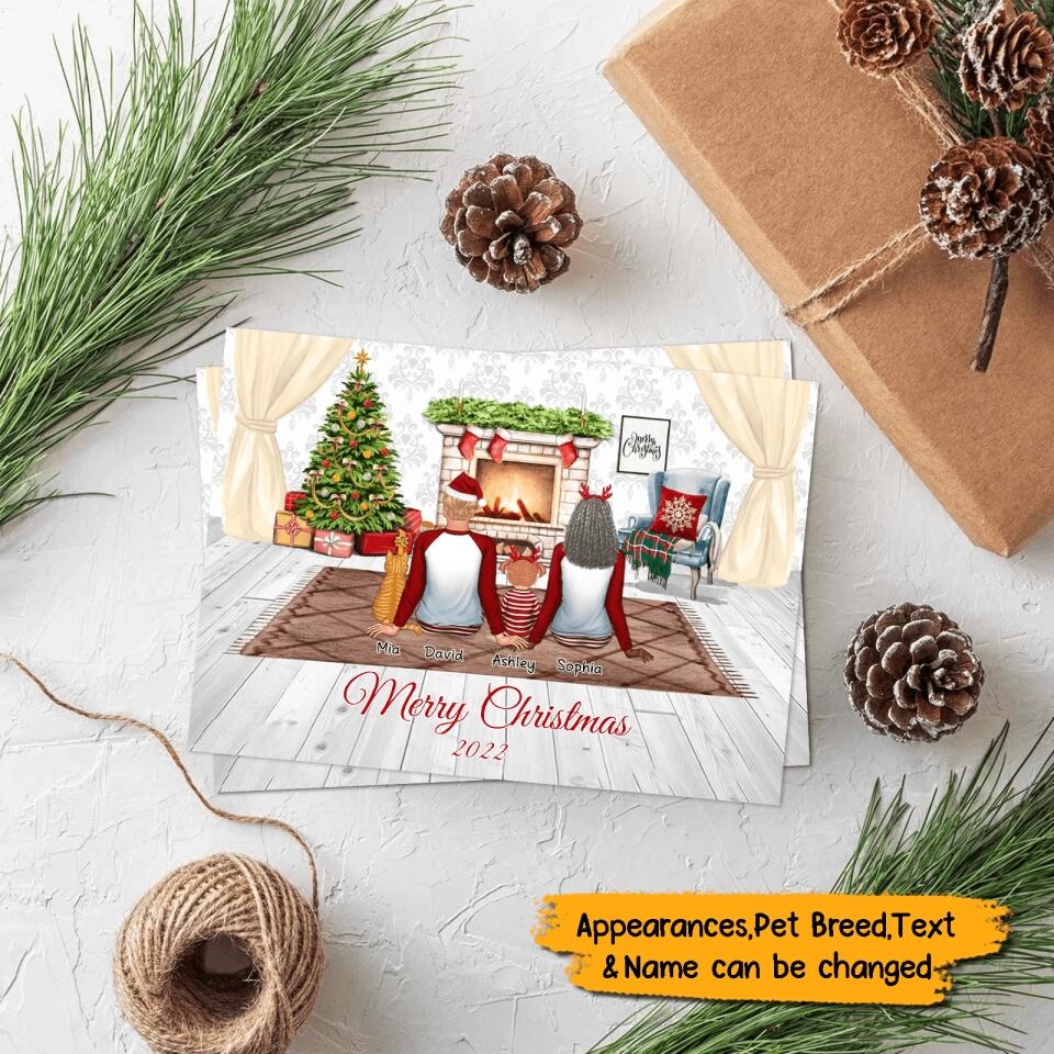 Custom Your Text-Personalized Couple Family In Living Room Christmas Postcard