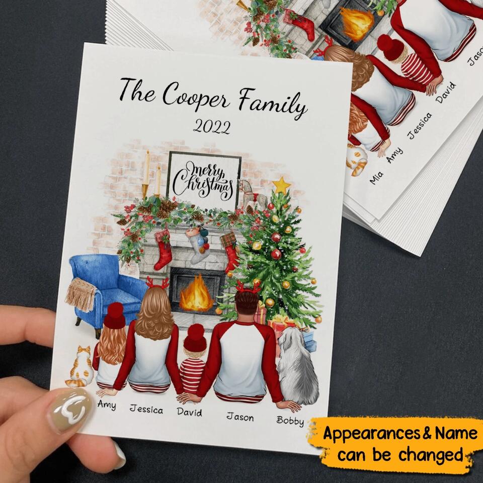 Personalized Family Back View Pajamas In Living Room Christmas Postcard