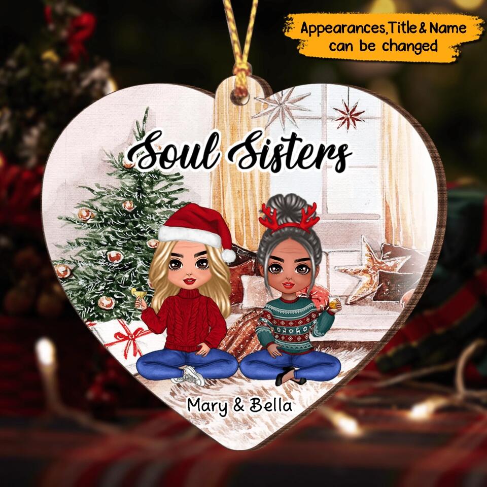 Besties Sisters In House Christmas Personalized Wooden Ornament