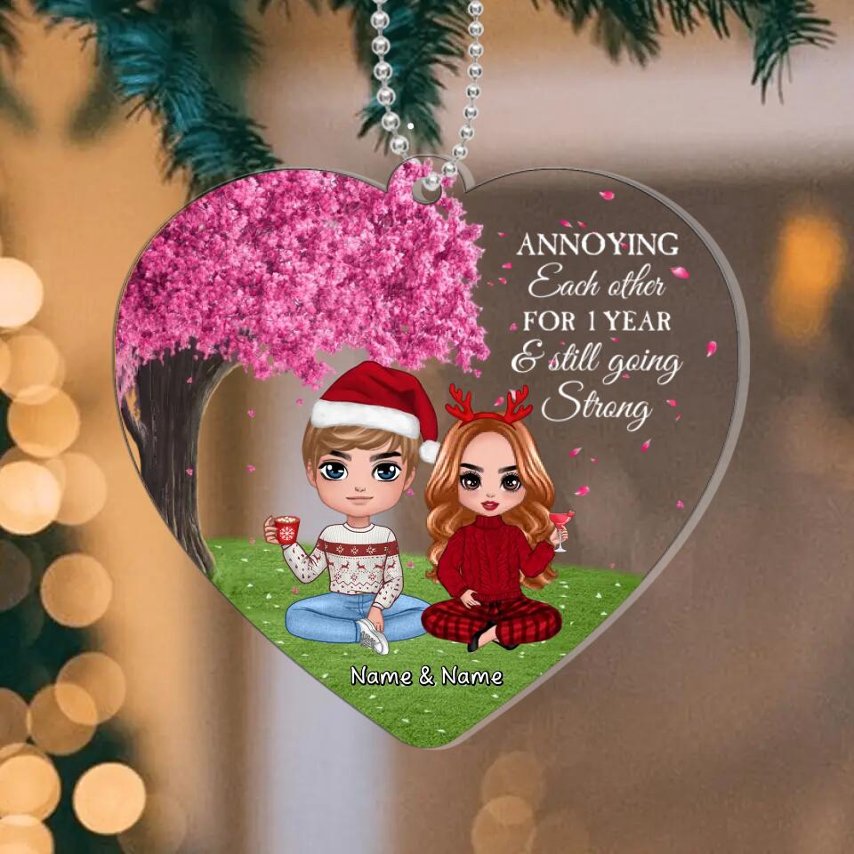 Annoying Each Other For 1 Year- Personalized Couple Heart Shape Christmas  Acrylic Ornament