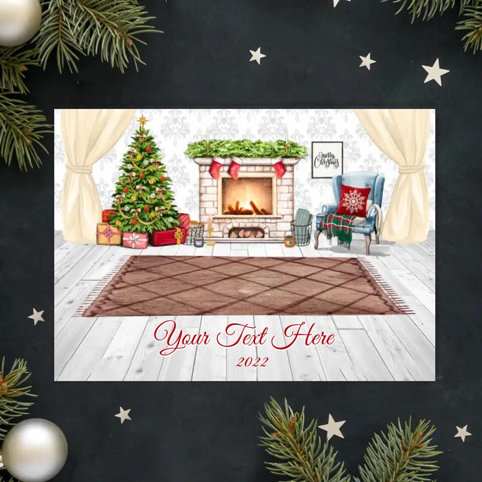 Custom Your Text-Personalized Couple Family In Living Room Christmas Postcard