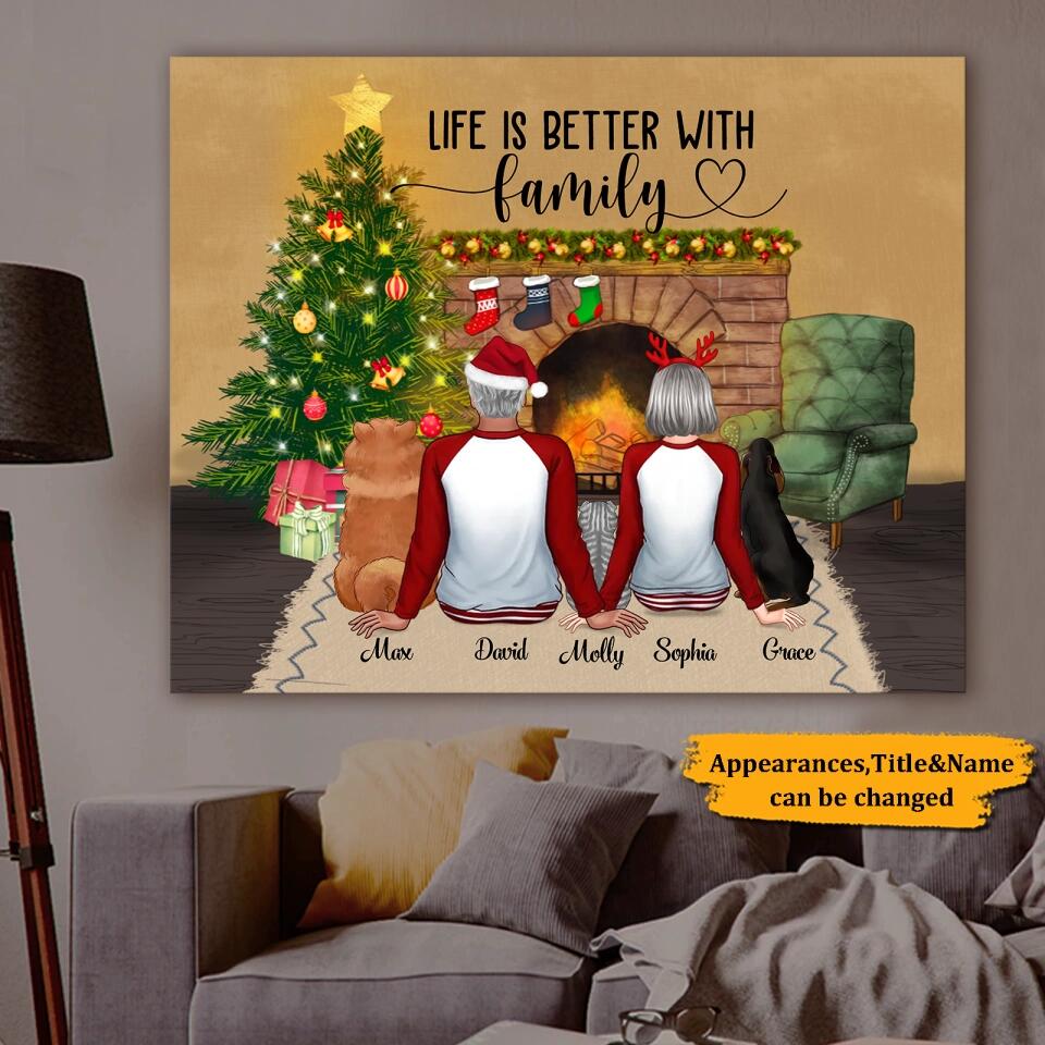 Personalized Family Parents/Grandparents And Kid/Grandkids Back View Pajamas Christmas Canvas,Gift For Family