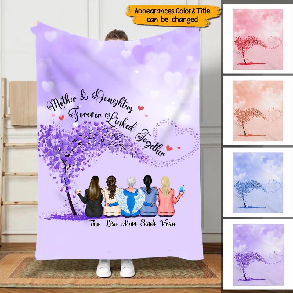 Mother And Daughters Forever Linked Together - Personalized Blanket - Christmas, Memorial, Loving Gift For Mother, Mom, Daughter