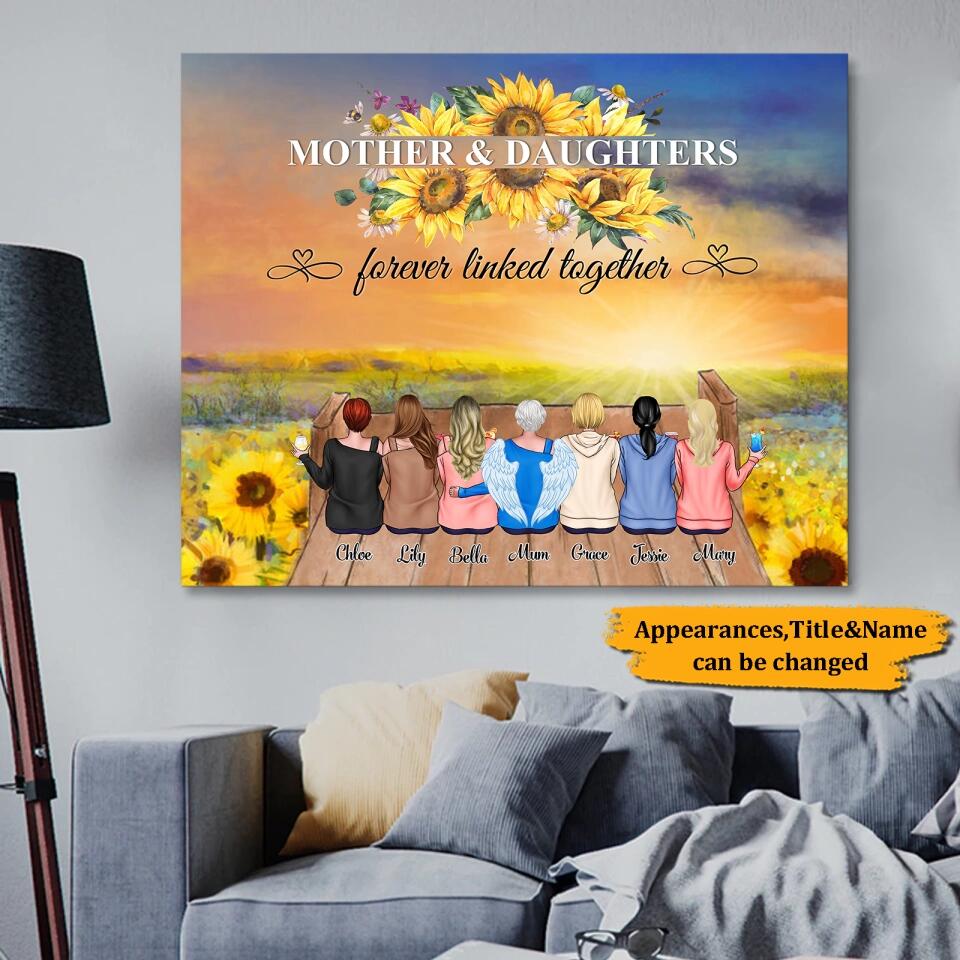 Mother & Daughters Forever Linked Together - Personalized Wrapped Canvas