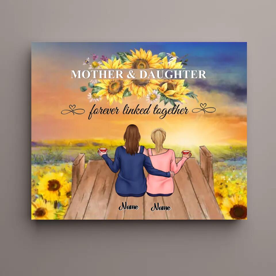 Mother & Daughters Forever Linked Together - Personalized Wrapped Canvas