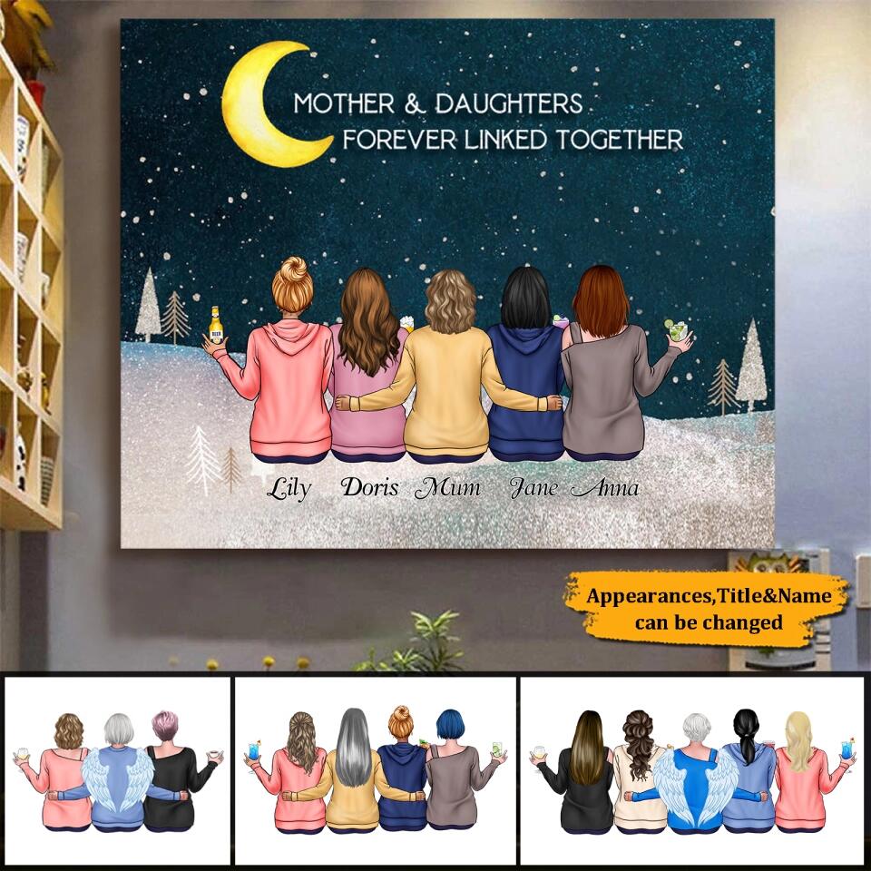 Mother & Daughters Personalized Canvas - I Love You From The Moon and Beyond The Stars - Custom Wrapped Canvas