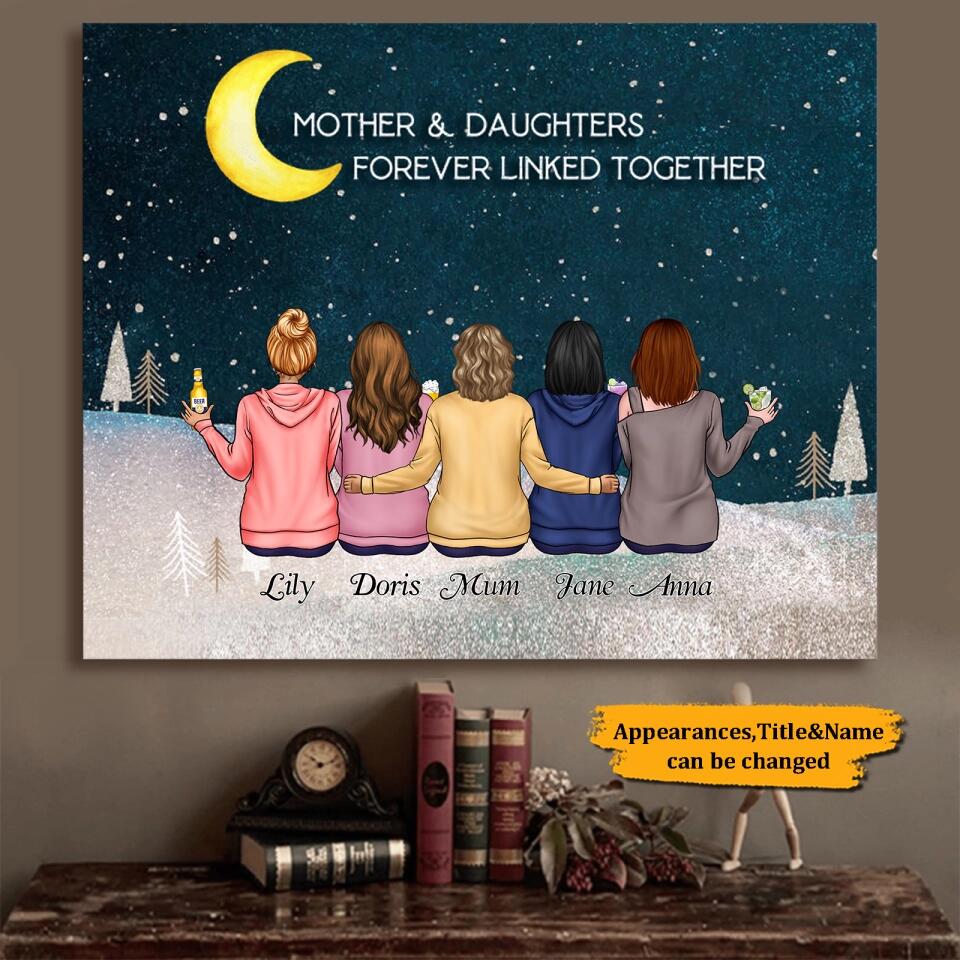 Mother & Daughters Personalized Canvas - I Love You From The Moon and Beyond The Stars - Custom Wrapped Canvas