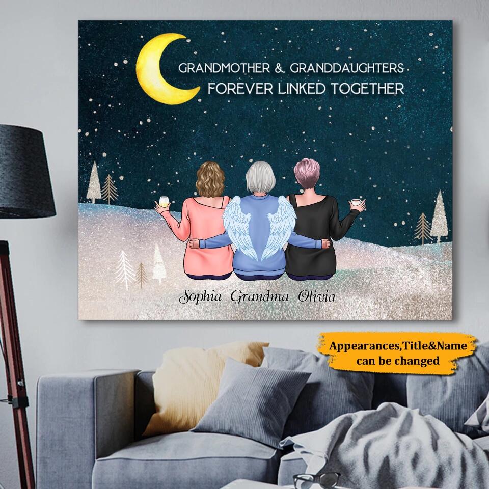 Mother & Daughters Personalized Canvas - I Love You From The Moon and Beyond The Stars - Custom Wrapped Canvas