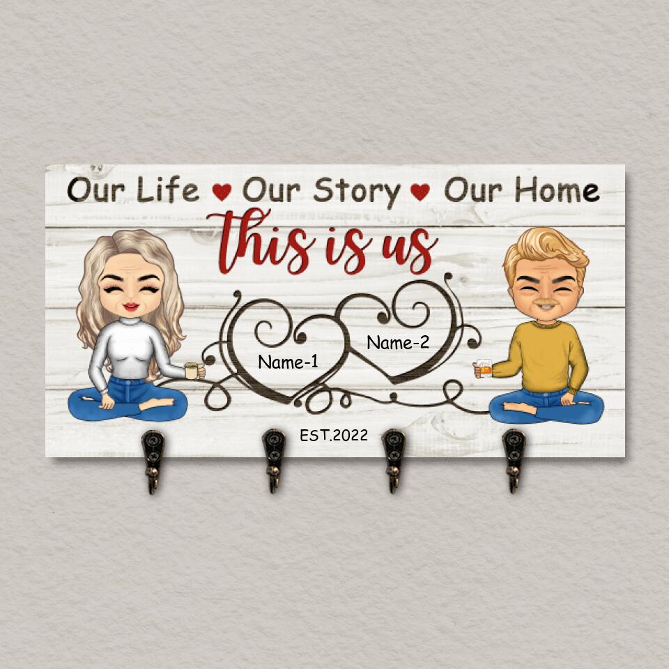 Personalized Gift For Couples, Husband Wife Custom Text/Appearances/Year Wooden Key Hanger