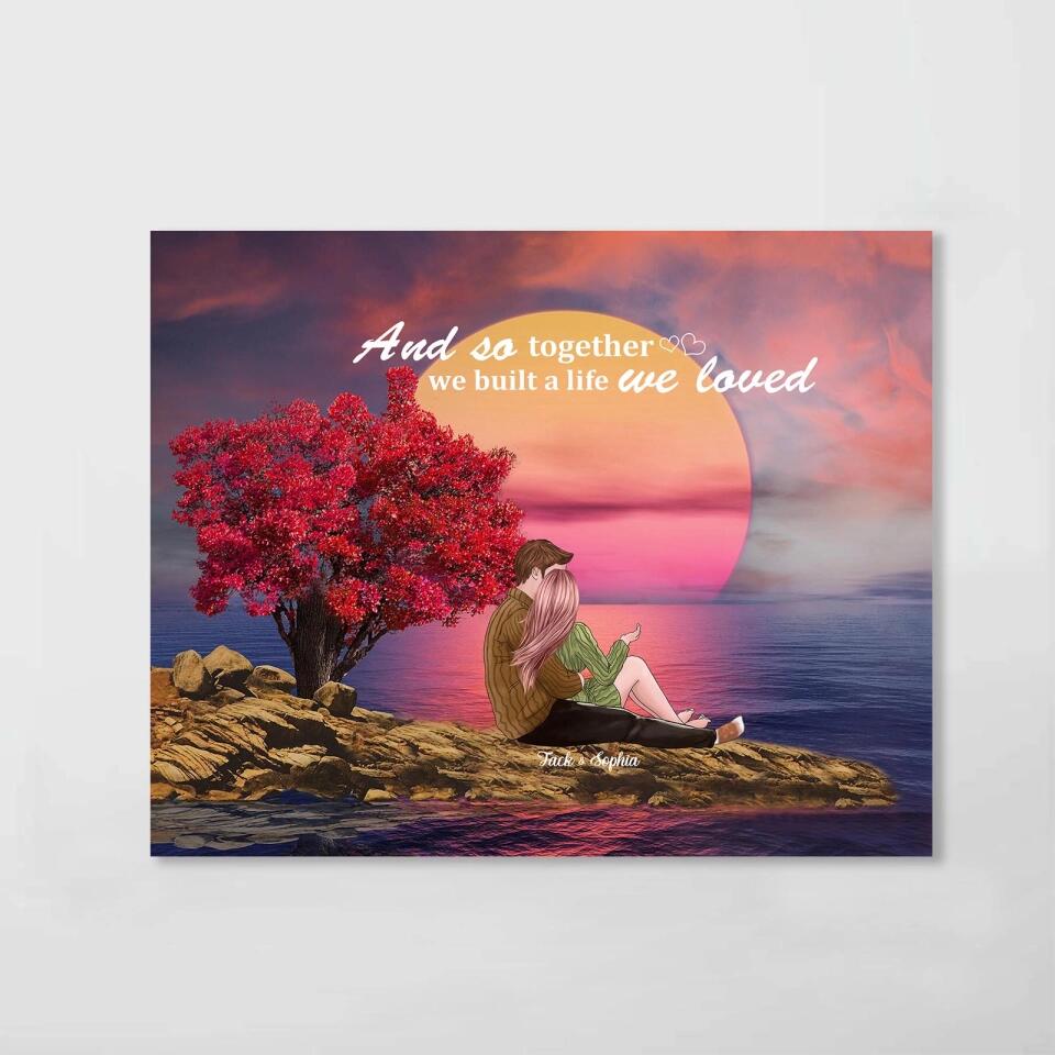 Personalized Couple Sitting By The Sea Canvas, Valentine's Day Gift For Lover