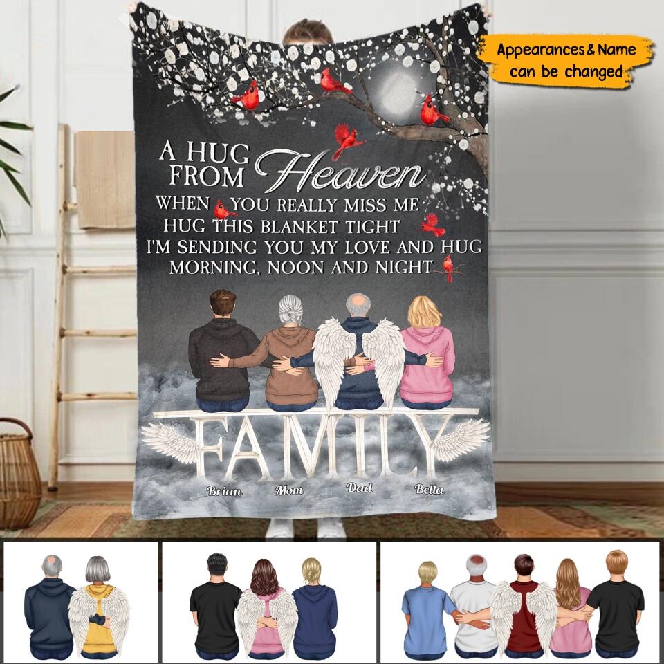 Sending Hugs From Heaven - Personalized Blanket - Memorial Gift For Family Members